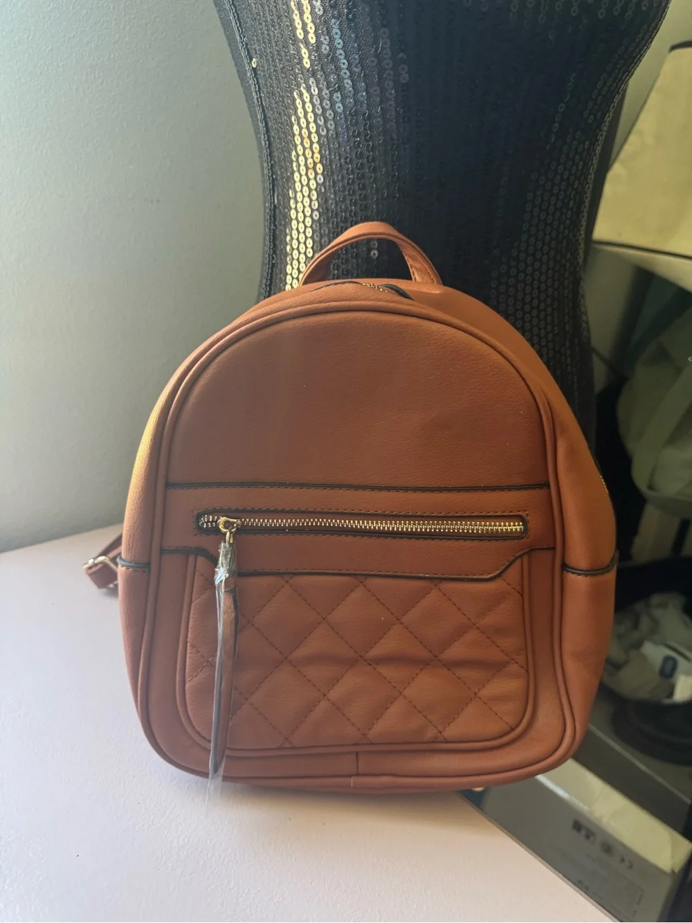 Women's Quilted Mini Backpack - Orange